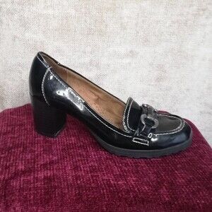 Naturalizer Kiki Black Faux Patent Leather Heel Pump Buckle Toe Size 7